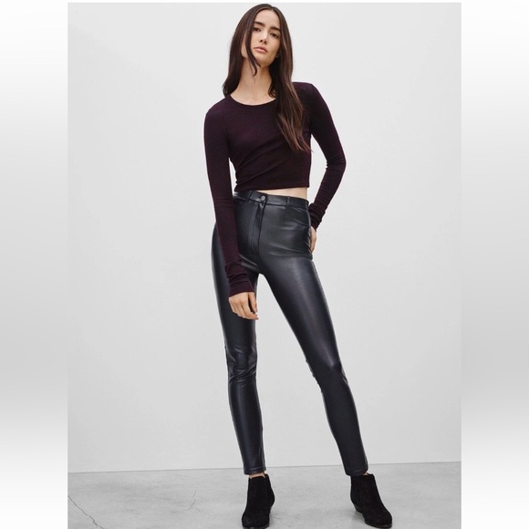 Aritzia Wilfred Free Faux Adrienne Leather Skinny High Rise Pants Black Size 8 - Picture 1 of 9